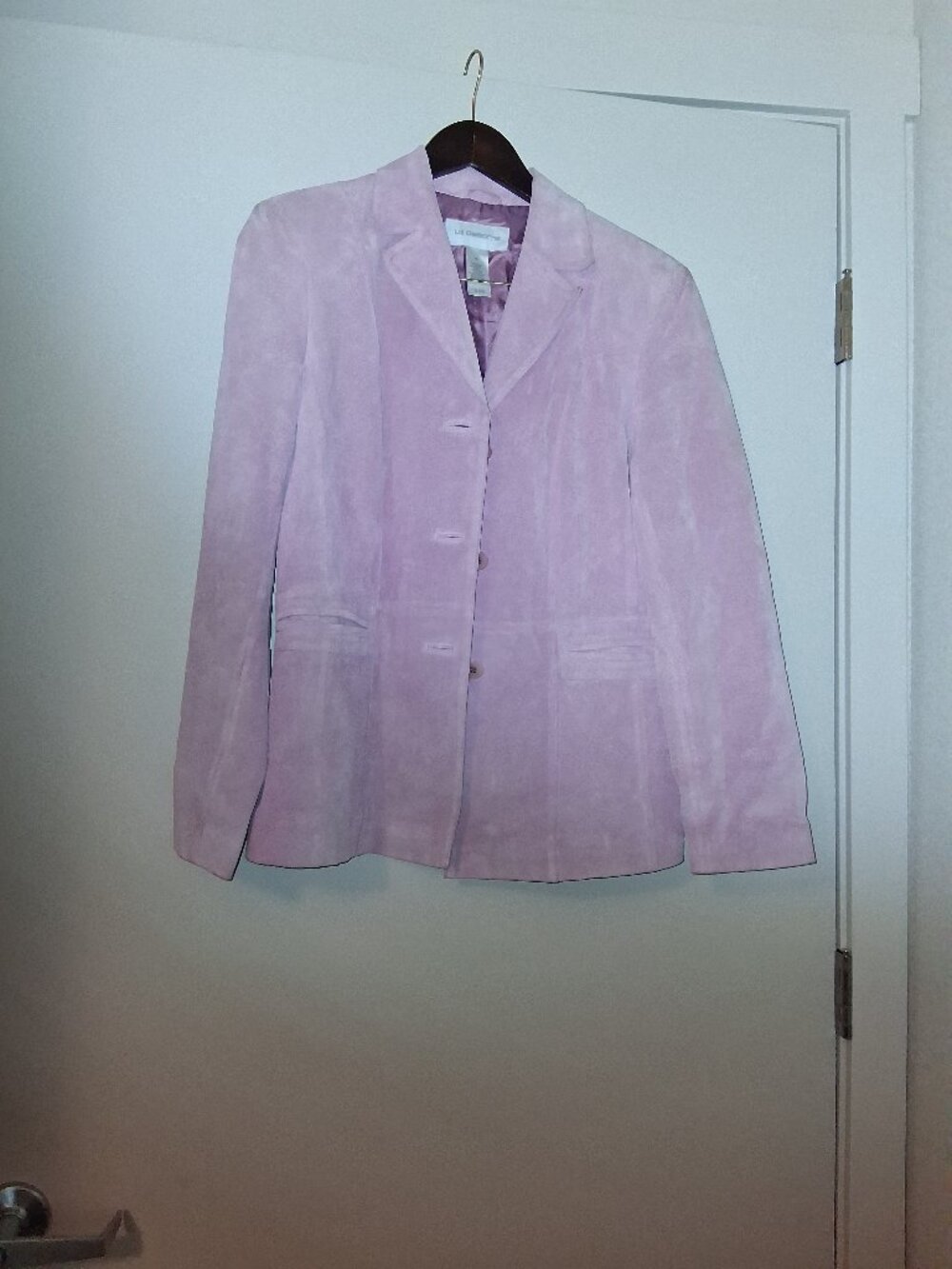 Vintage blush pink suede leather ladies button up satin lined jacket coat Medium